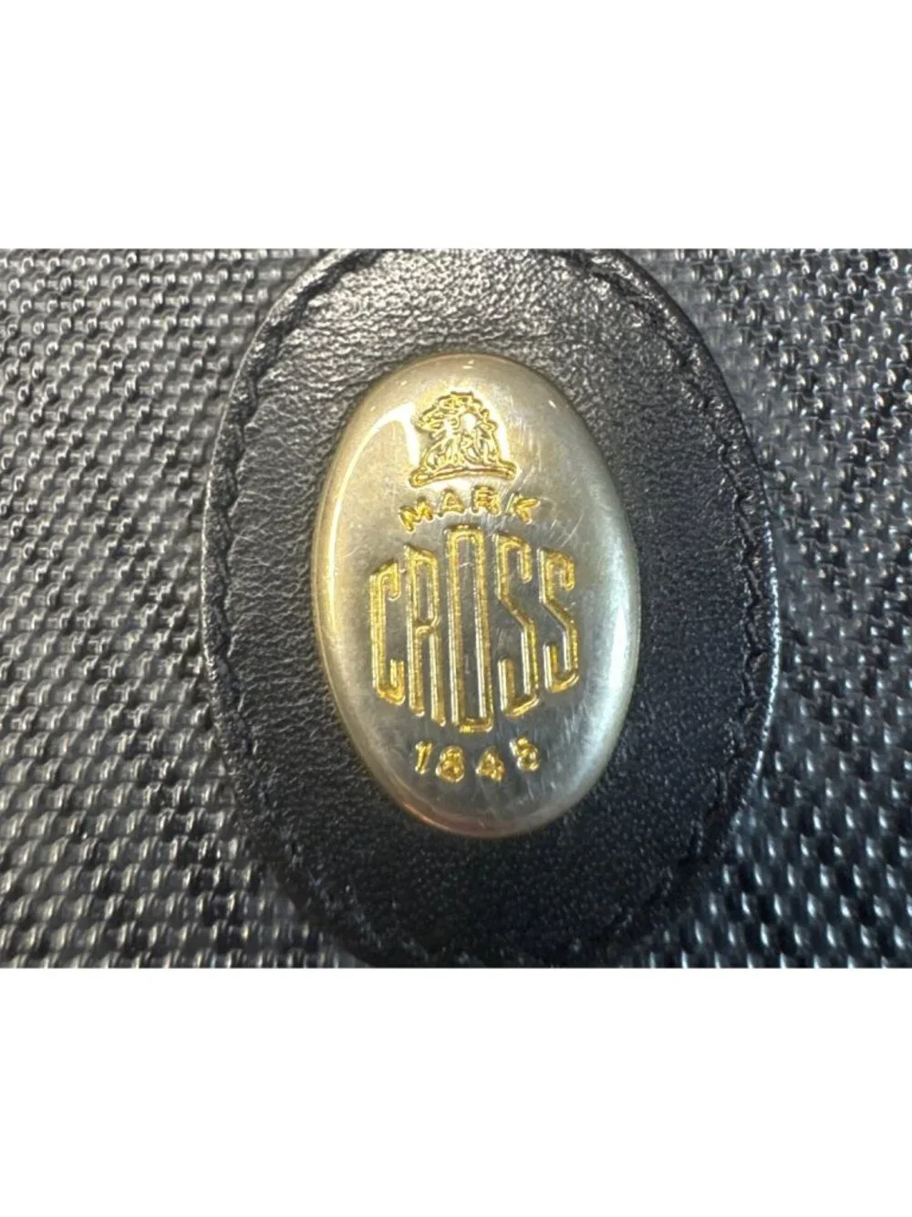 Mark Cross Black Textured Leather Crossbody Bag Chevron Pattern Gold Logo